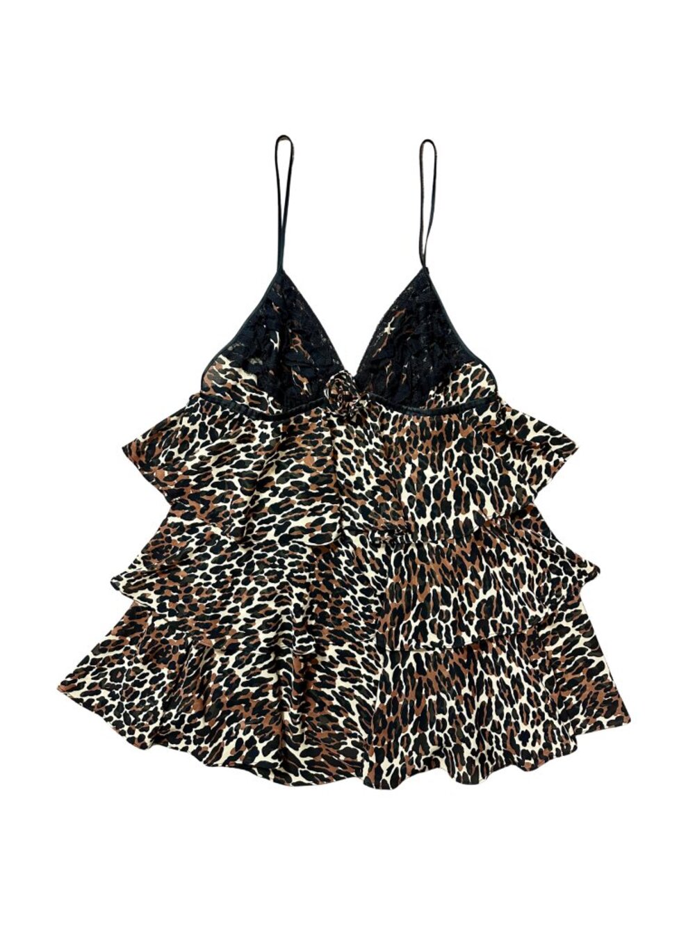 🎀 Vintage Betsey Johnson Y2K Leopard Print Lace Tiered Babydoll Dress - Picture 4 of 6